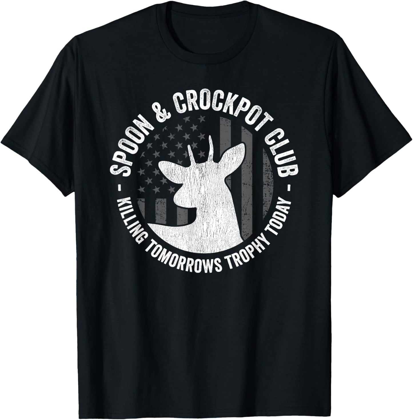 Spoon And Crockpot Club Funny Deer Hunter Hunting Joke Gift T-Shirt - T-Shirt | Black
