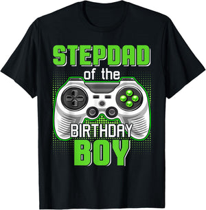 Stepdad Of The Birthday Boy Video Game B-Day Top Gamer Party T-Shirt - T-Shirt | Black