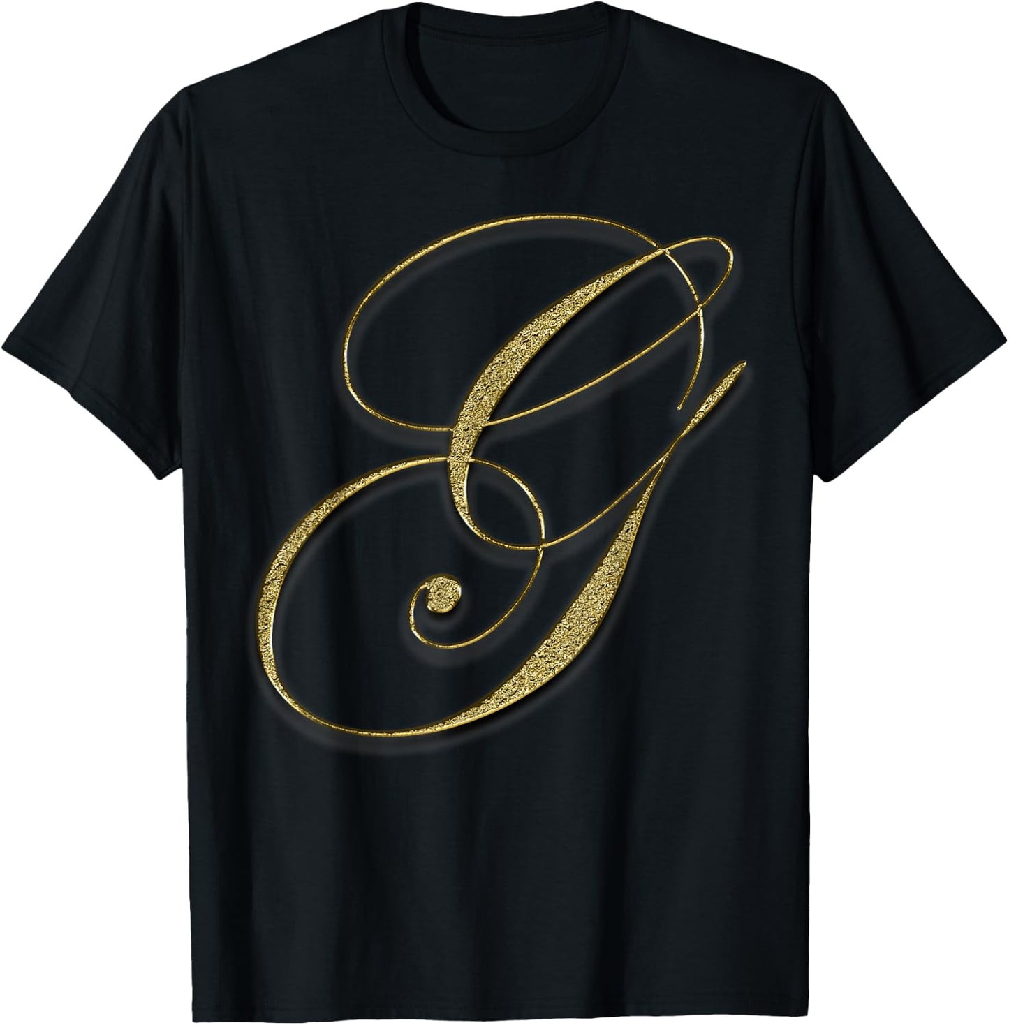 Monogram Initial Letter G Gold T-Shirt - T-Shirt | Black