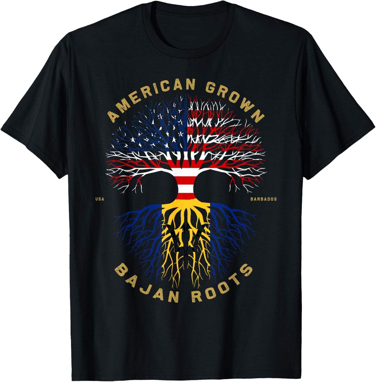 American Grown With Bajan Roots Tree USA Flag Unique Gifts T-Shirt - T-Shirt | Black