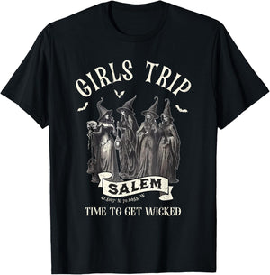 Vintage Girls Trip to Salem Time To Get Wicked Halloween T-Shirt - T-Shirt | Black