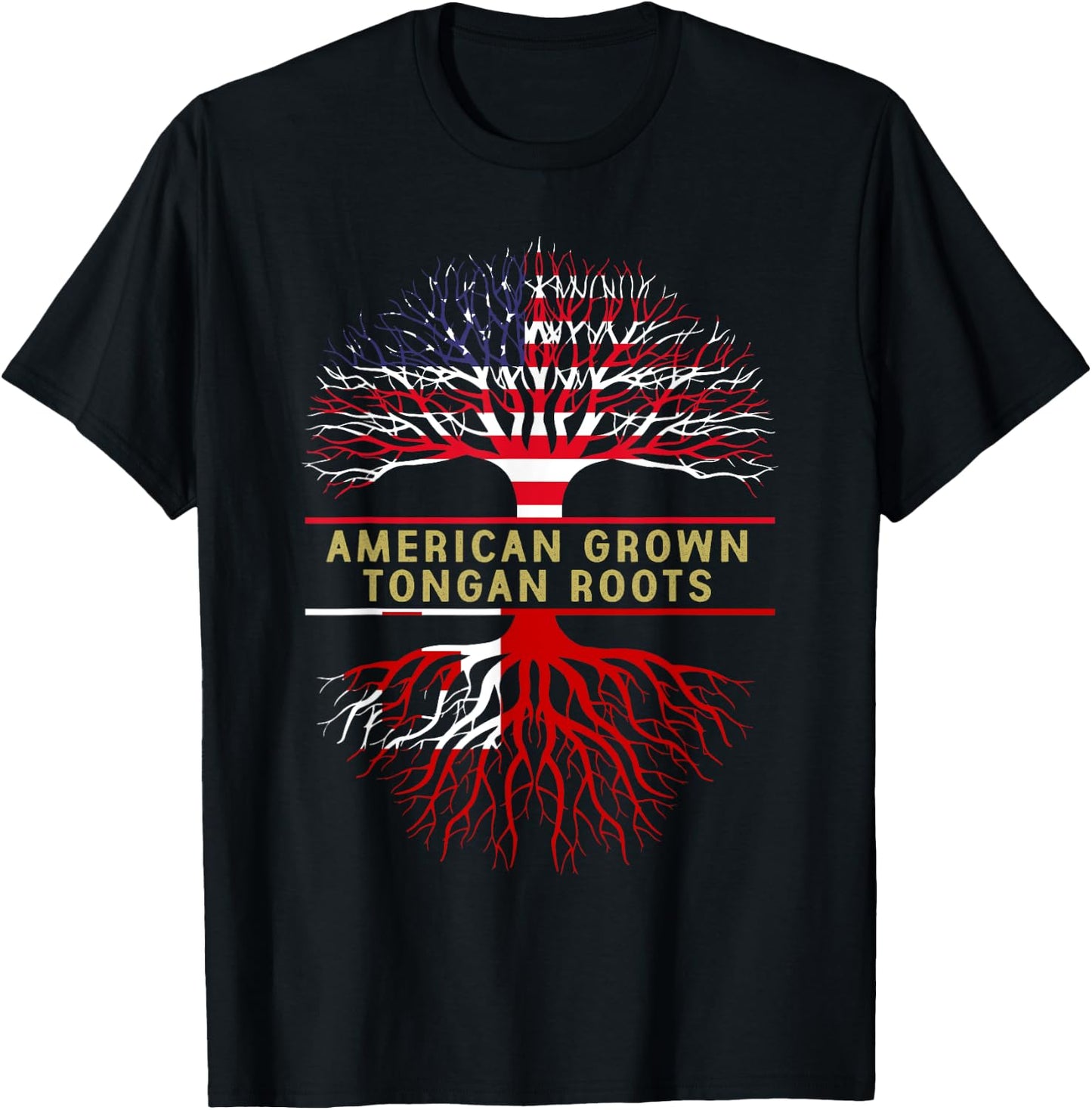 American Grown Tongan Roots America Tonga Tree Flag T-Shirt - T-Shirt | Black