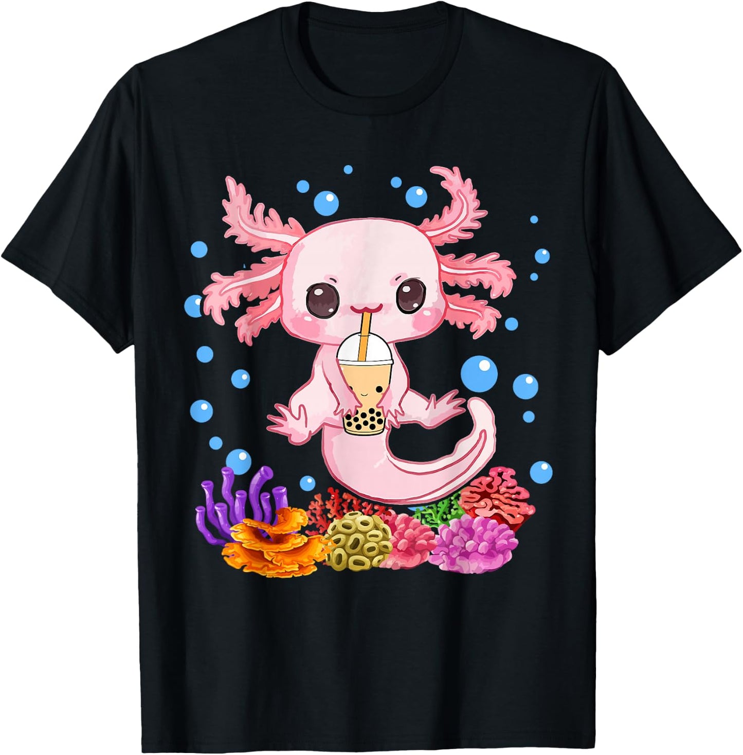 Axolotl Boba Tea Bobalotl Kids Teen Girl Cute Graphic Kawaii T-Shirt - T-Shirt | Black