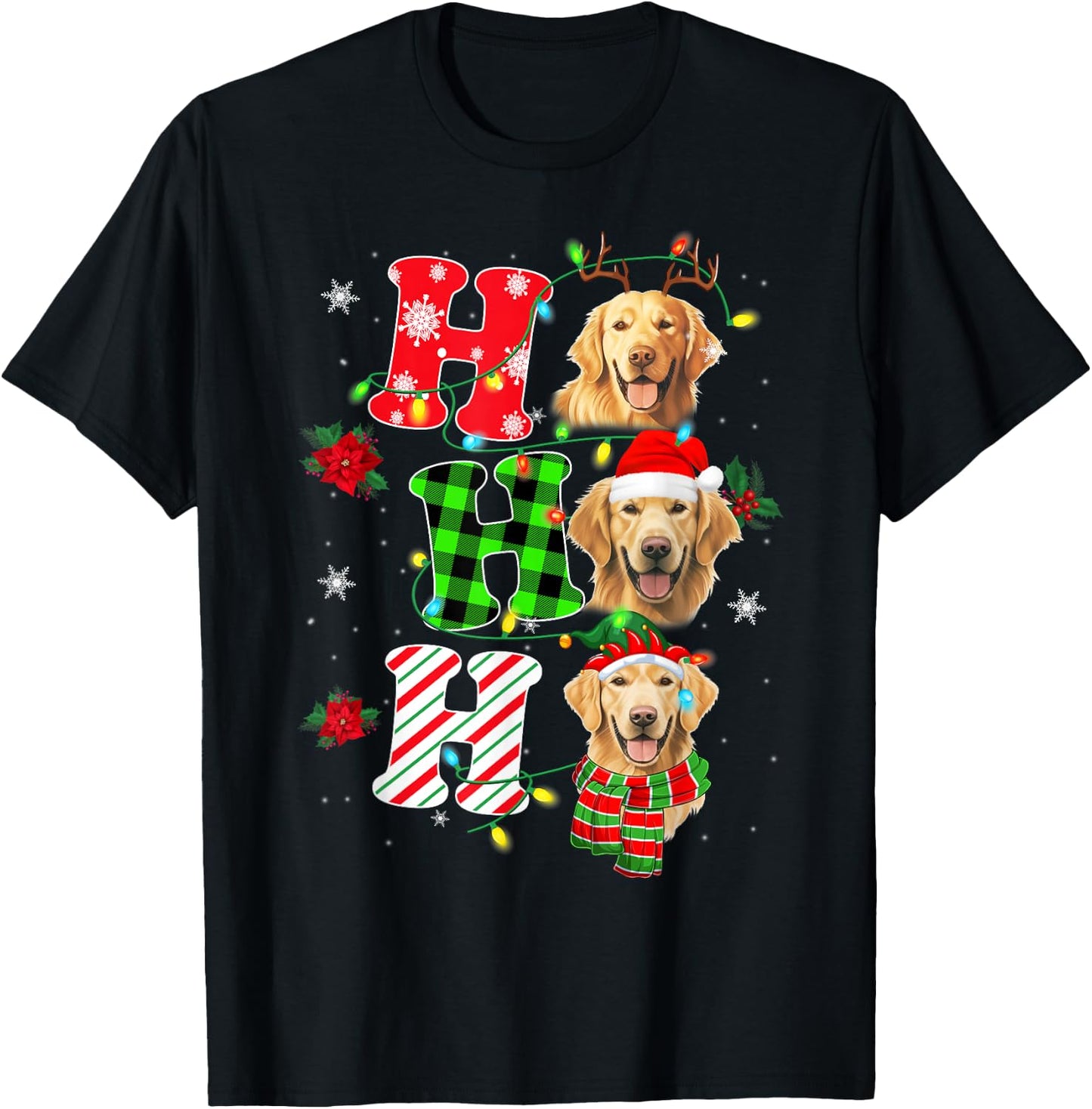 HO HO HO Golden retriever Funny Dog Christmas T-Shirt - T-Shirt | Black