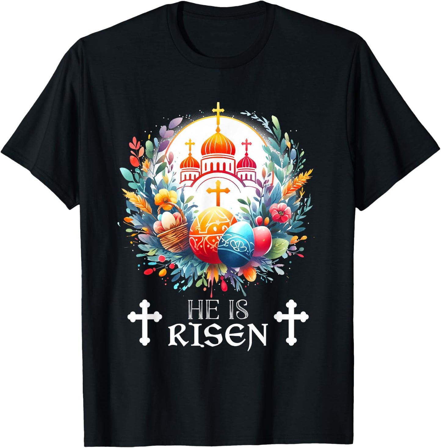 Christ is Risen Russian Greek Eastern Orthodox Pascha Easter T-Shirt - T-Shirt | Black