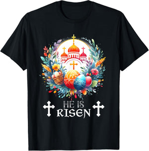 Christ is Risen Russian Greek Eastern Orthodox Pascha Easter T-Shirt - T-Shirt | Black