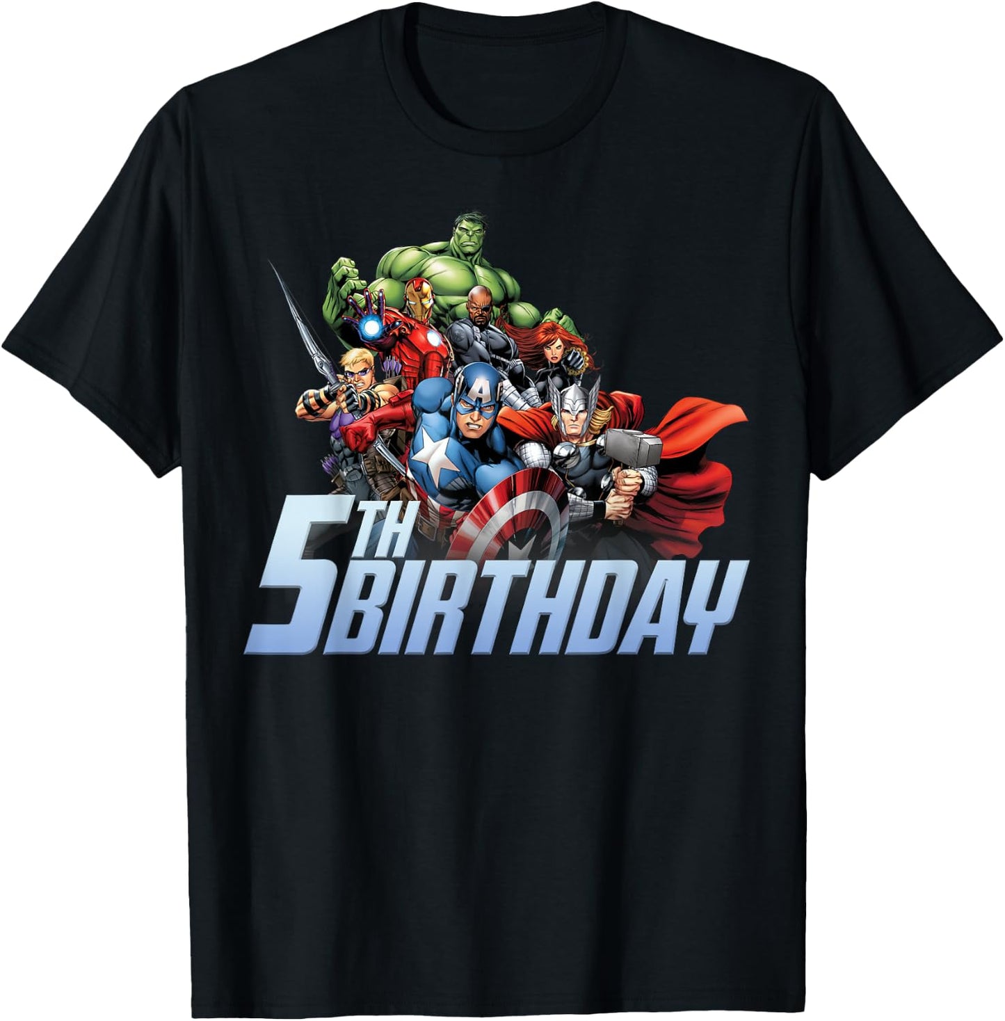 Marvel Avengers Action Shot 5th Birthday T-Shirt - T-Shirt | Black