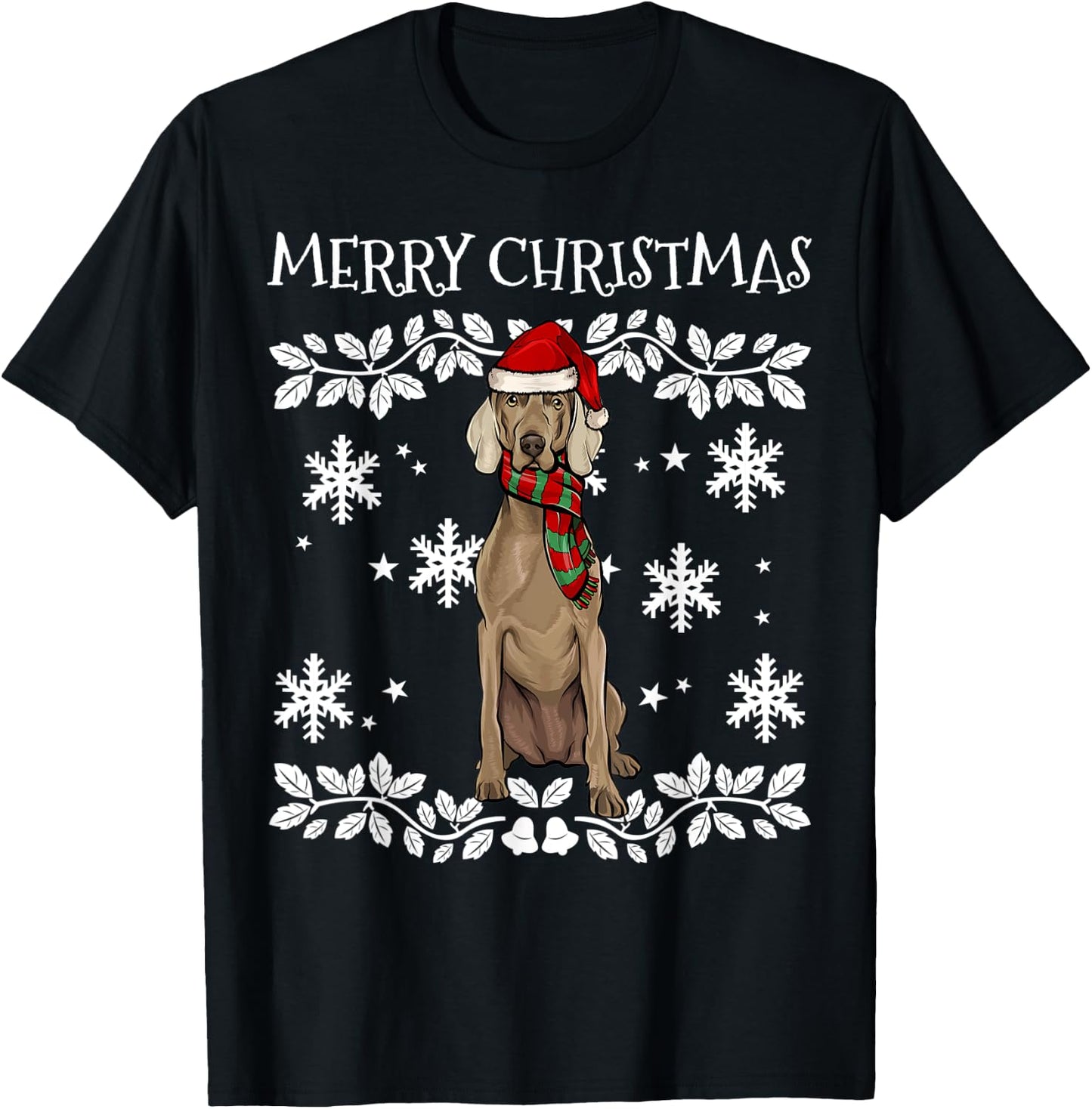 Merry Christmas Ornament Weimaraner Xmas Santa T-Shirt - T-Shirt | Black