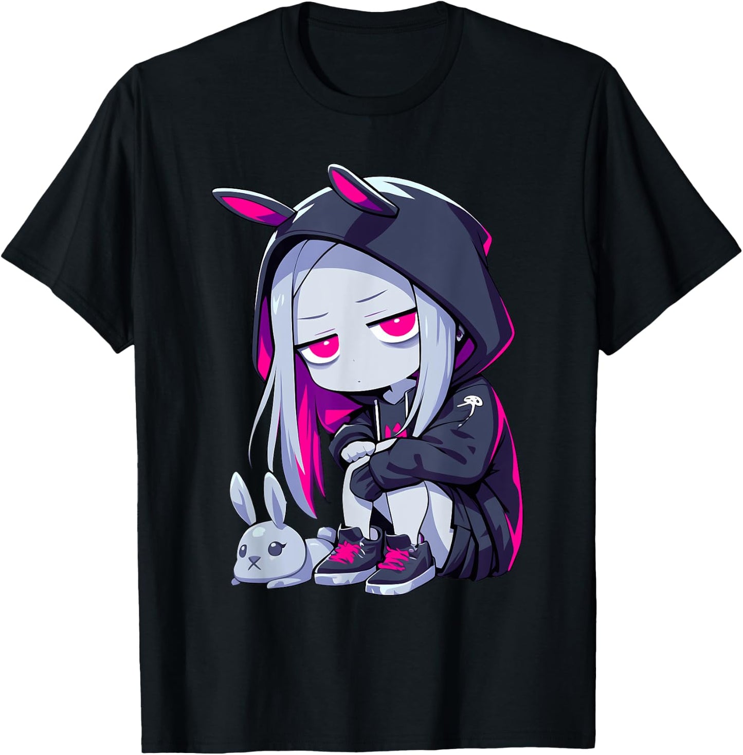 Grunge Goth Bunny Anime Girl Cute E-Girl Edgy Outfit T-Shirt - T-Shirt | Black