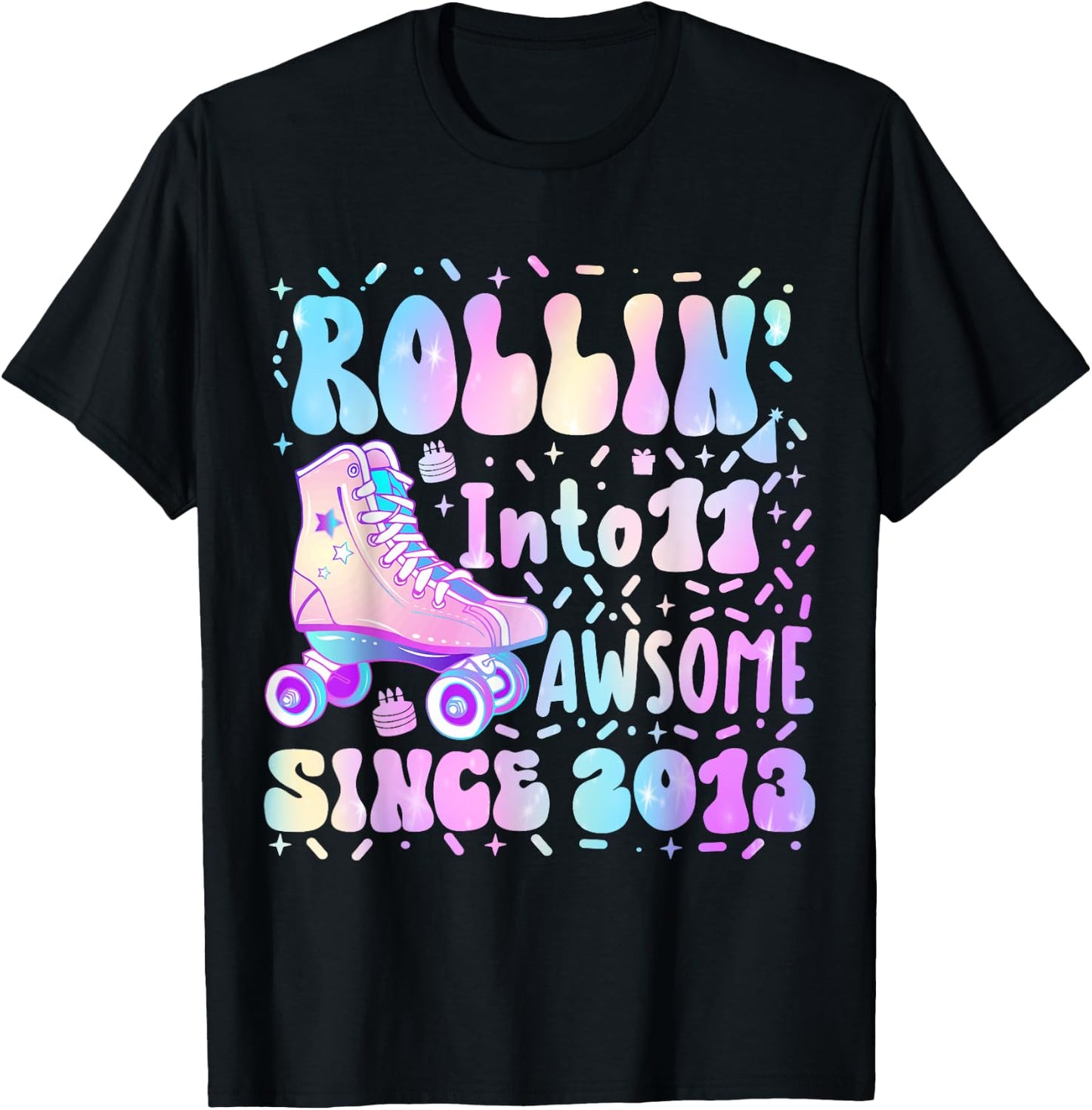 Roller Skate 11th Birthday Rolling Into 11 Since 2013 Girls T-Shirt - T-Shirt | Black