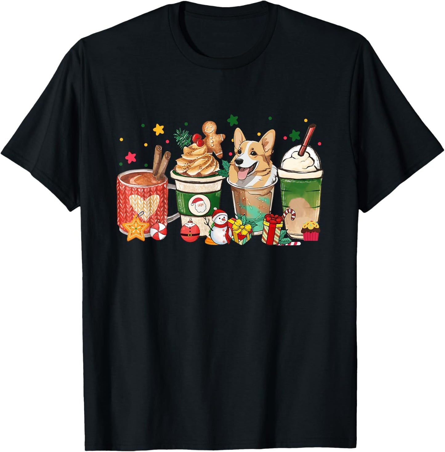 Corgi Dog Coffee Latte Christmas Dog Mom Xmas Pajamas Women T-Shirt - T-Shirt | Black