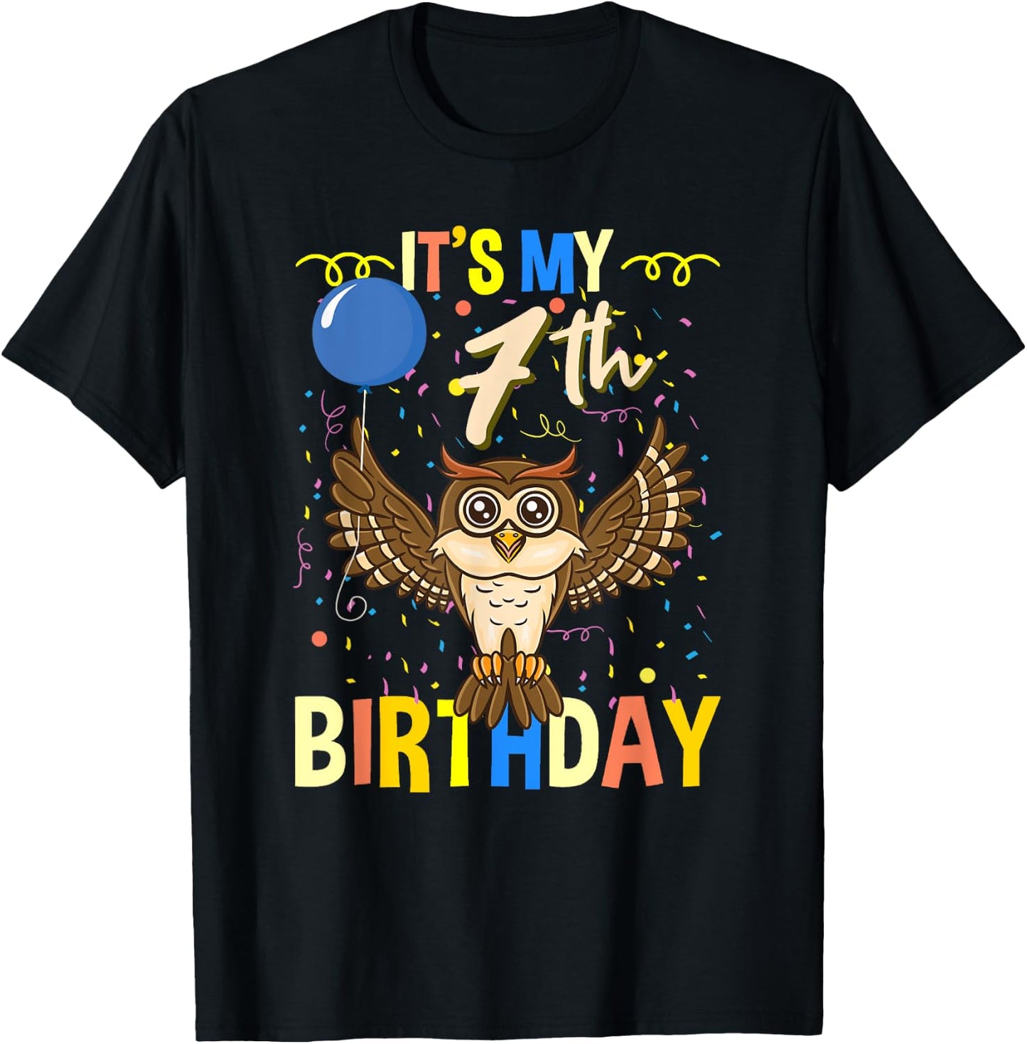 Its My 7th Birthday Owl Bird T-Shirt - T-Shirt | Black