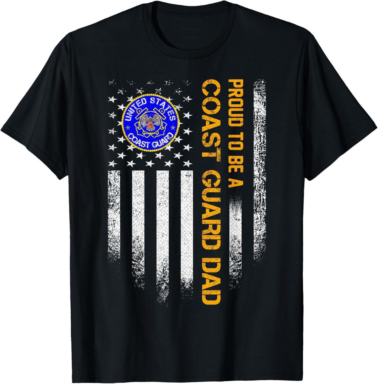 Vintage USA American Flag Proud To Be A Coast Guard Dad T-Shirt - T-Shirt | Black