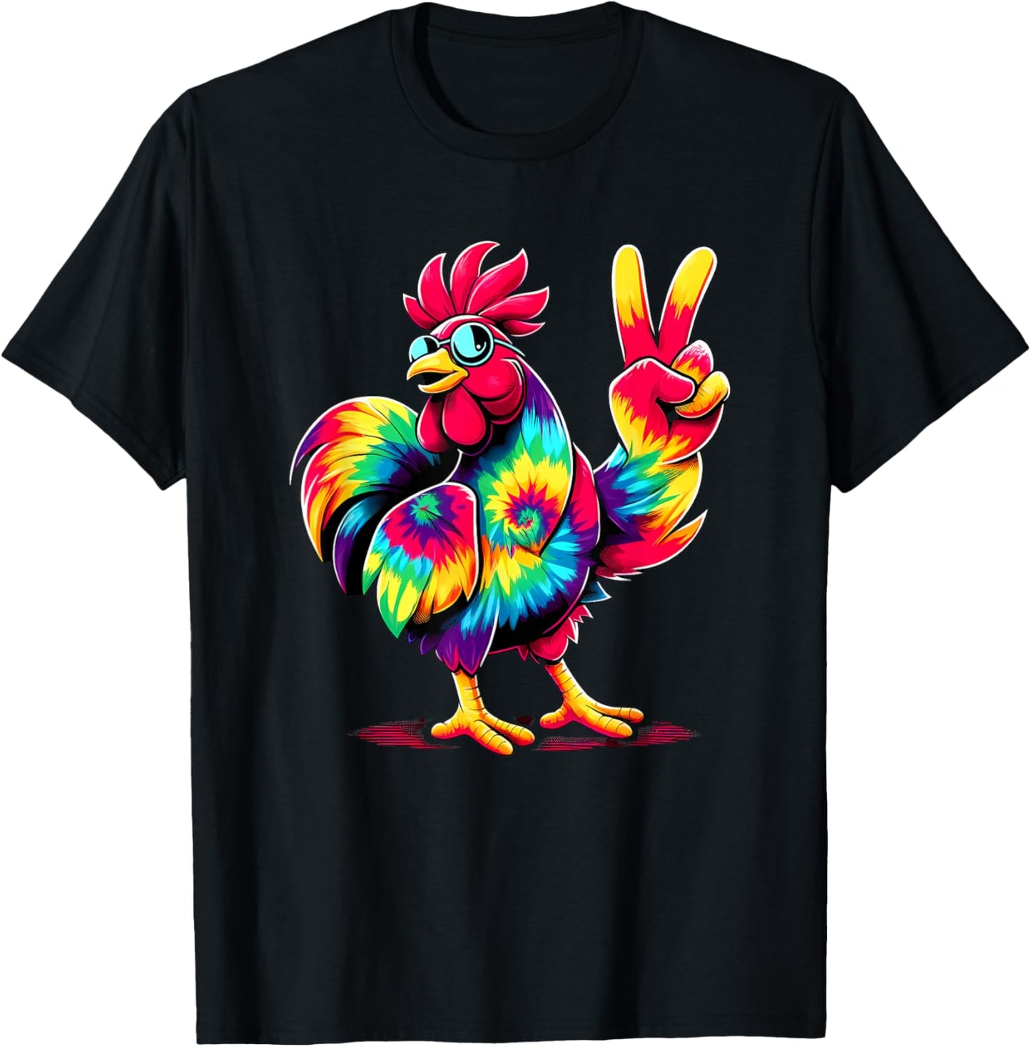 Peace Sign Tie Dye Rooster T-Shirt - T-Shirt | Black