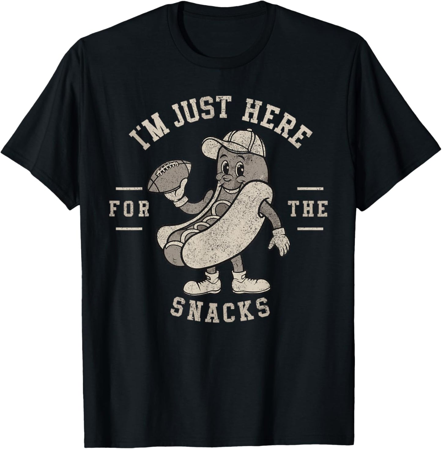 Funny I'm Just Here for The Snacks Hotdog Football T-Shirt - T-Shirt | Black