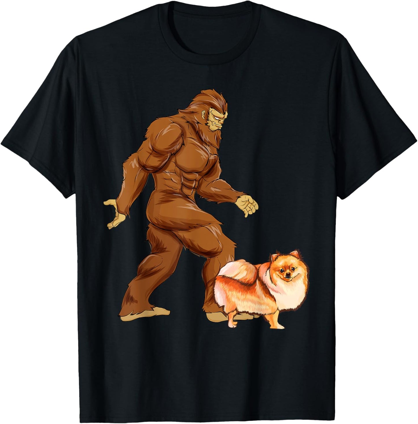 Funny Bigfoot Walking Pomeranian Sasquatch Dog Women Kids T-Shirt - T-Shirt | Black