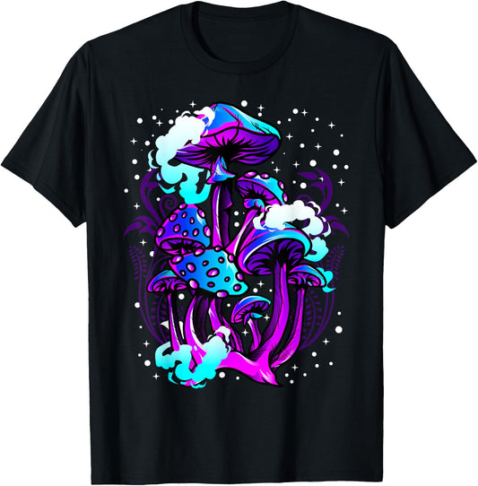 Cool Psychedelic Magic Shrooms Morel Portobello Mushrooms T-Shirt - T-Shirt | Black