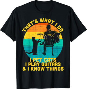 That's What I Do I Pet Cats Play Guitars Men Cat and Guitar T-Shirt - T-Shirt | Black