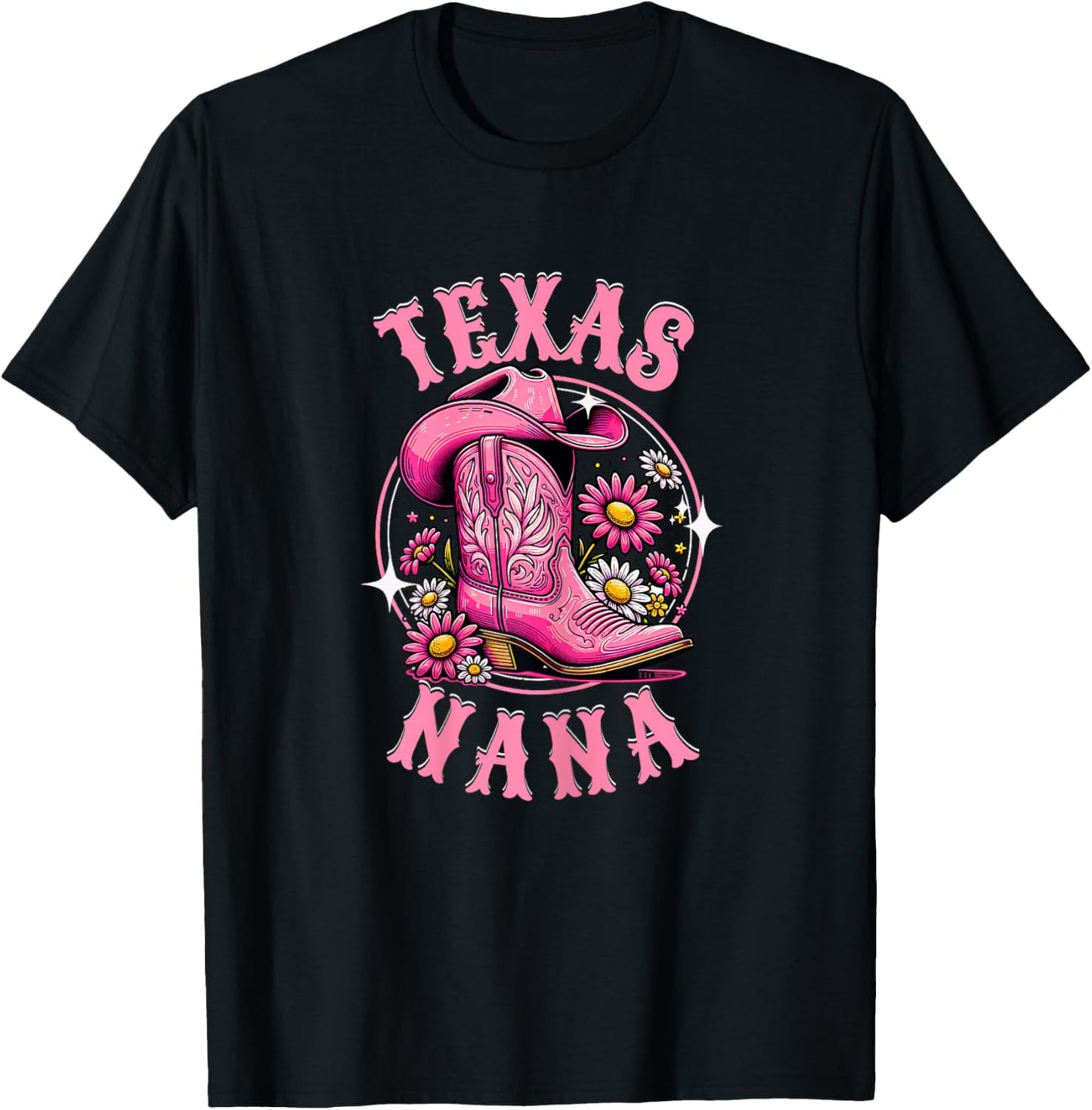Rodeo Country Western Cowgirl Pink Cowboy Boots Texas Nana T-Shirt - T-Shirt | Black
