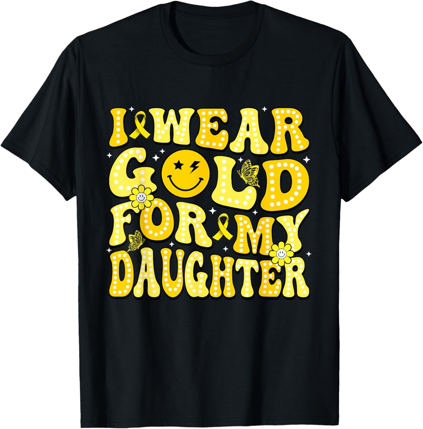 Groovy I Wear Gold For My Daughter Childhood Cancer T-Shirt - T-Shirt | Black