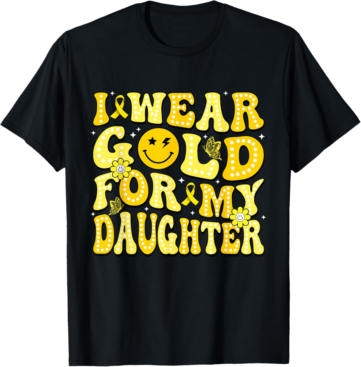 Groovy I Wear Gold For My Daughter Childhood Cancer T-Shirt - T-Shirt | Black