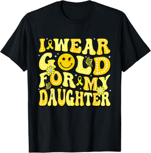 Groovy I Wear Gold For My Daughter Childhood Cancer T-Shirt - T-Shirt | Black