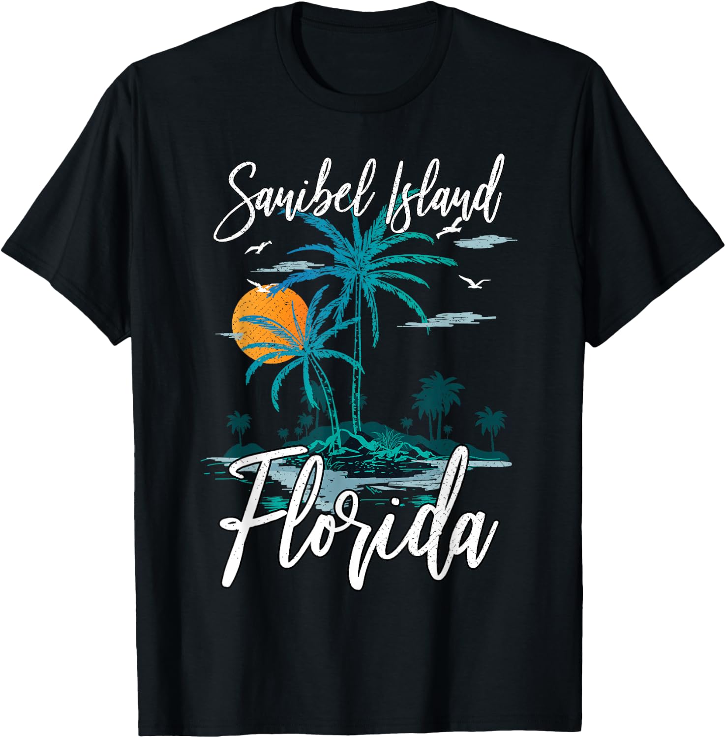 Family Vacation Retro Sunset Florida Sanibel Island T-Shirt - T-Shirt | Black