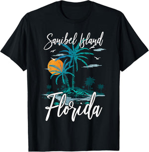 Family Vacation Retro Sunset Florida Sanibel Island T-Shirt - T-Shirt | Black
