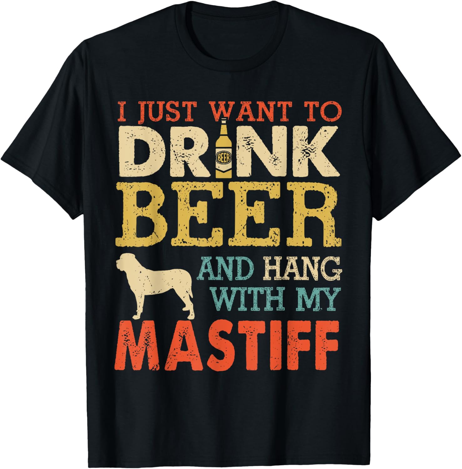 Mastiff Dad Drink Beer Hang With Dog Funny Men Vintage T-Shirt - T-Shirt | Black