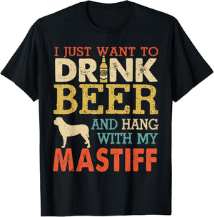 Mastiff Dad Drink Beer Hang With Dog Funny Men Vintage T-Shirt - T-Shirt | Black