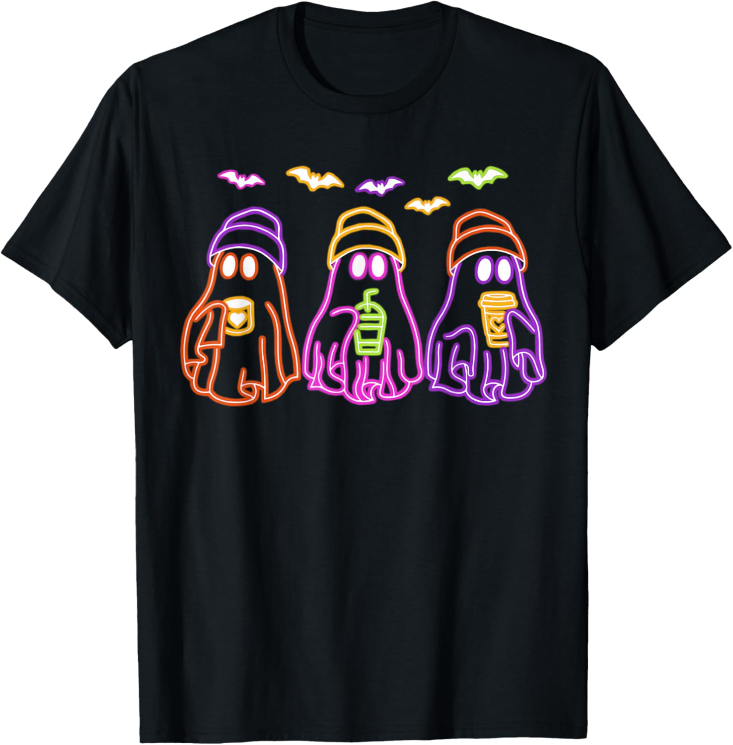 Ghost Drinking Coffee Funny Halloween Costume Coffee Lover T-Shirt - T-Shirt | Black
