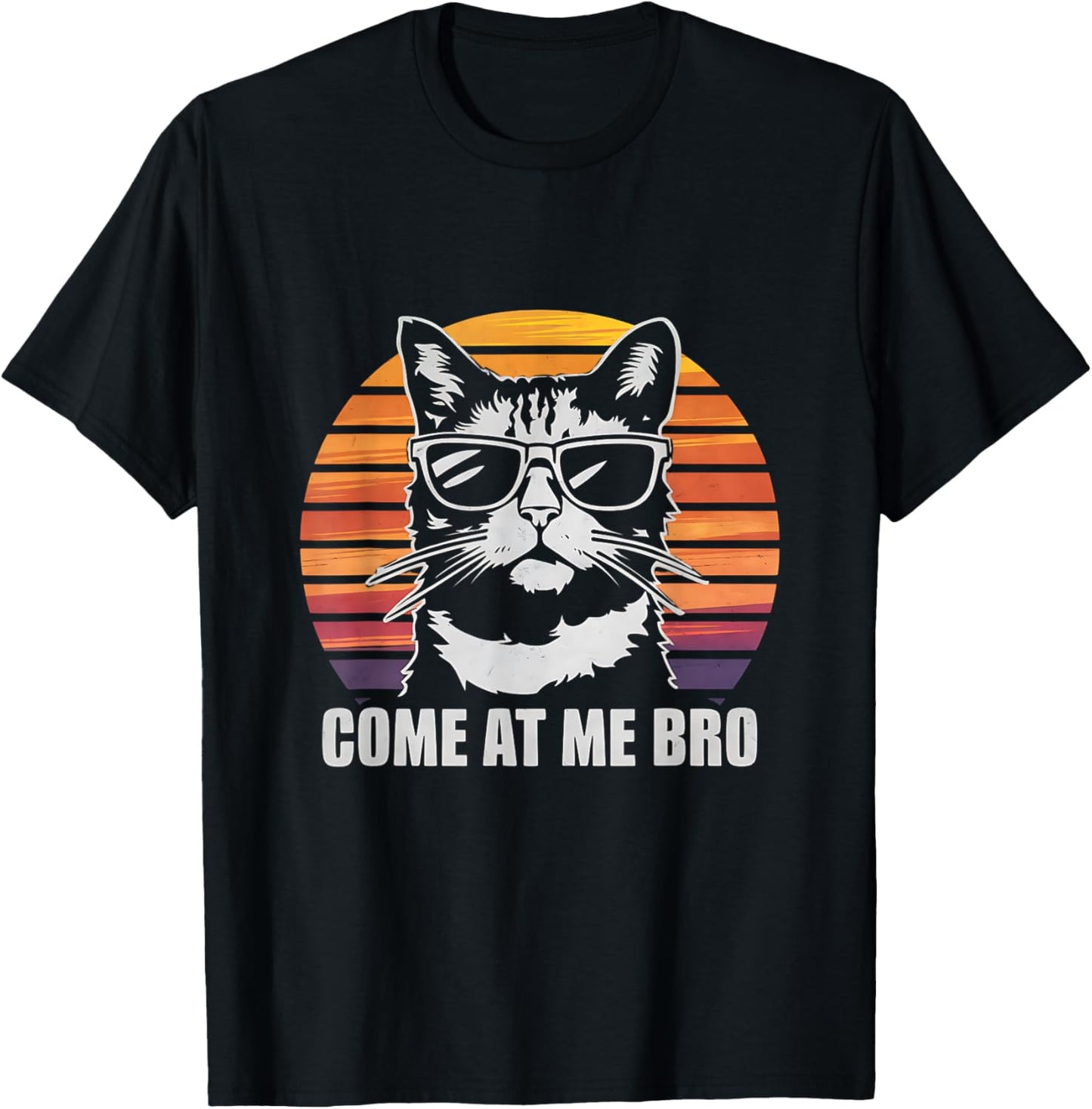 Come at me bro Cat, Funny Cats Retro Sunset Sarcastic Joke T-Shirt - T-Shirt | Black