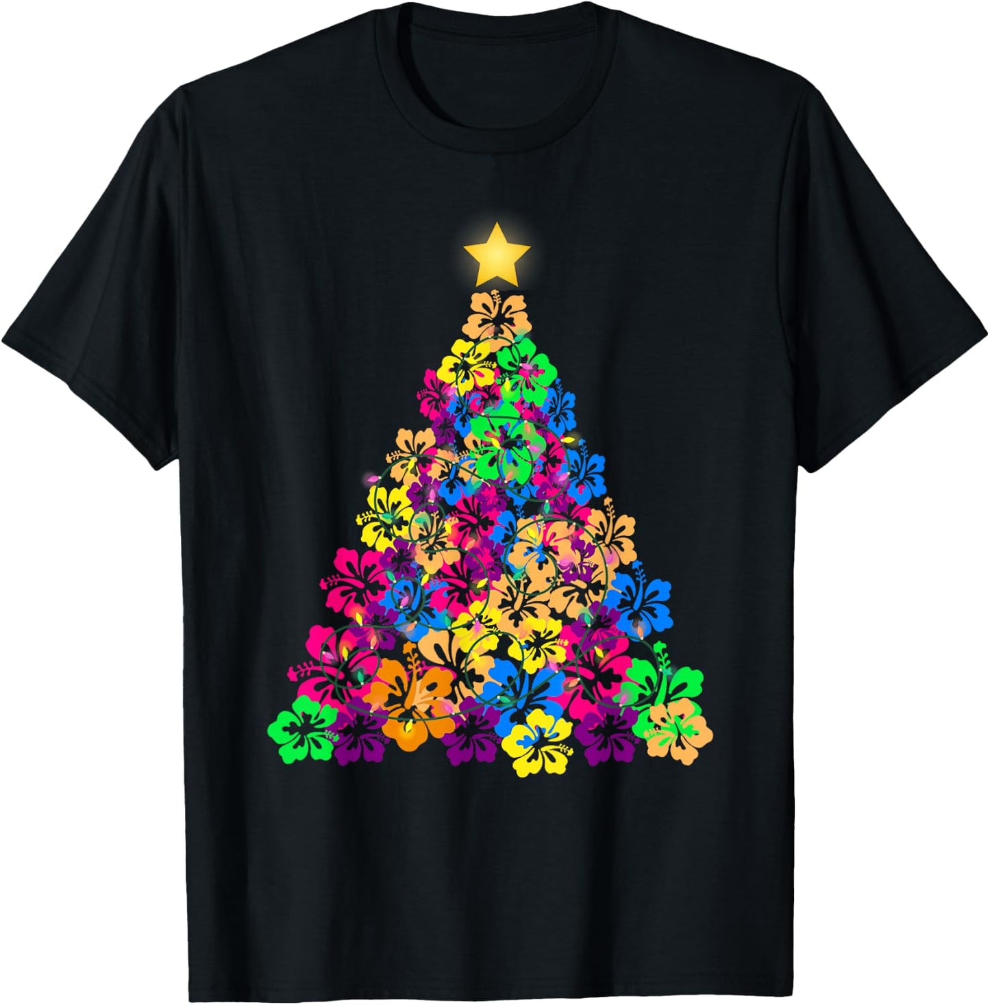 Hawaiian Christmas Hibiscus Flower Tree Hawaii Tropical xmas T-Shirt - T-Shirt | Black
