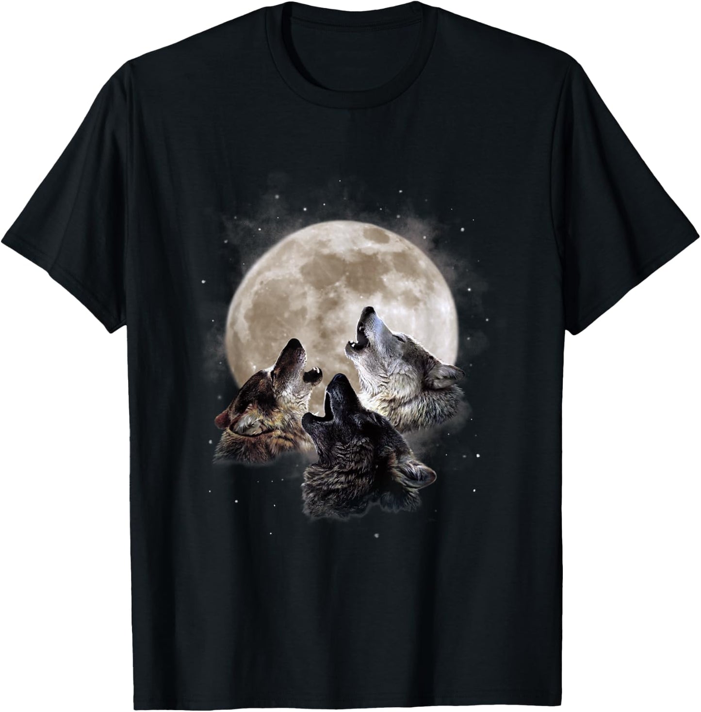 Three Wolves Howling at the Moon - Wolf Lover T-Shirt - T-Shirt | Black