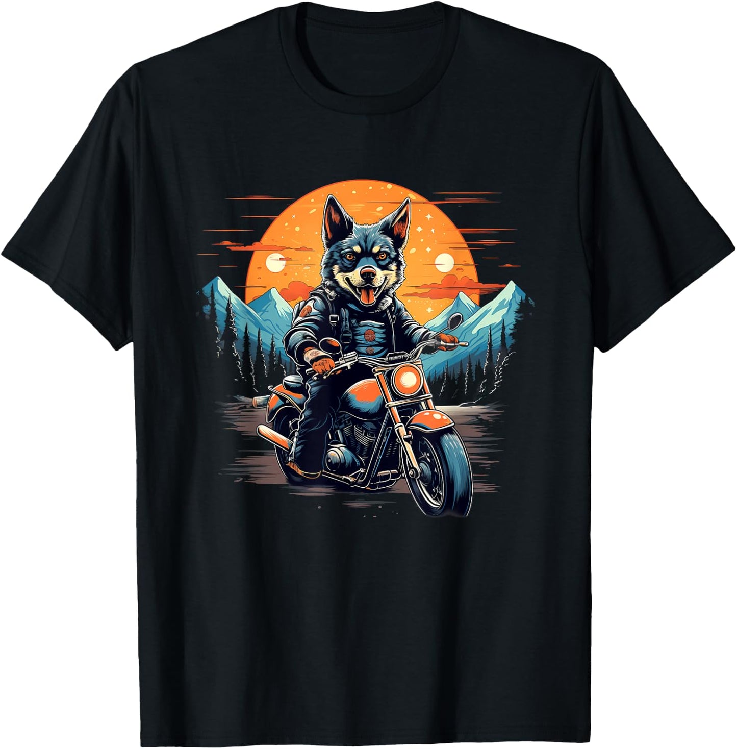 Biker Blue Heeler Dog Riding Motorcycle T-Shirt - T-Shirt | Black