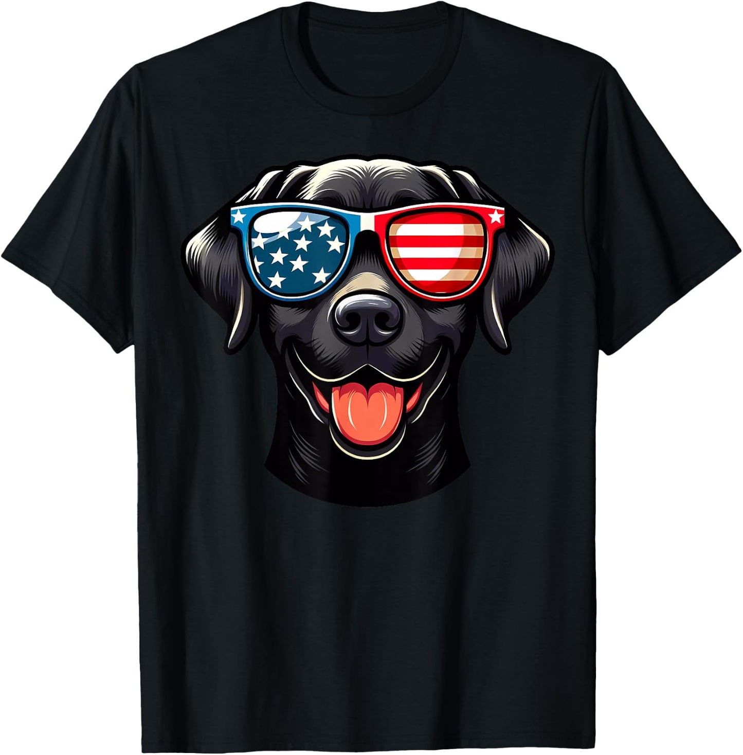 Black Labrador Patriotic American Flag USA Lab Retriever Women Kids Men T-Shirt - T-Shirt | Black