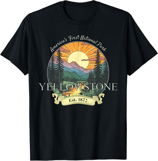 Yellowstone National Park Vacation Men Women Retro Vintage T-Shirt - T-Shirt | Black