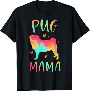 Pug Mama Colorful Pug Gifts Dog Mom T-Shirt - T-Shirt | Black