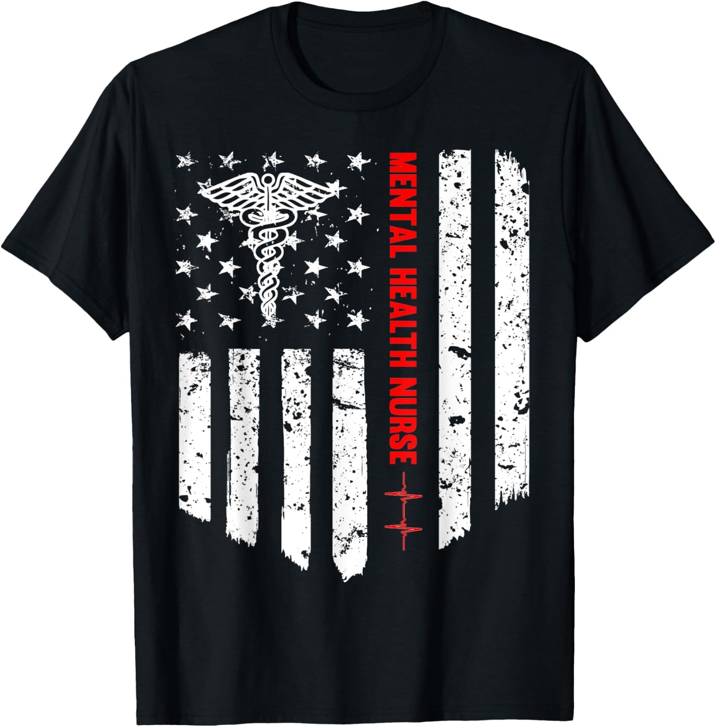 Mental Health Nurse American Flag RN Registered Nurse Gift T-Shirt - T-Shirt | Black