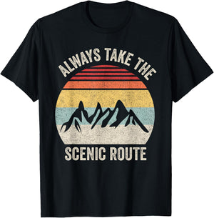 Retro Always Take the Scenic Route Shirt Adventure Travel T-Shirt - T-Shirt | Black