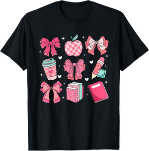 Coquette Bows Teacher Life Back To School Teach Love Inspire Women Girls Kids T-Shirt - T-Shirt | Black