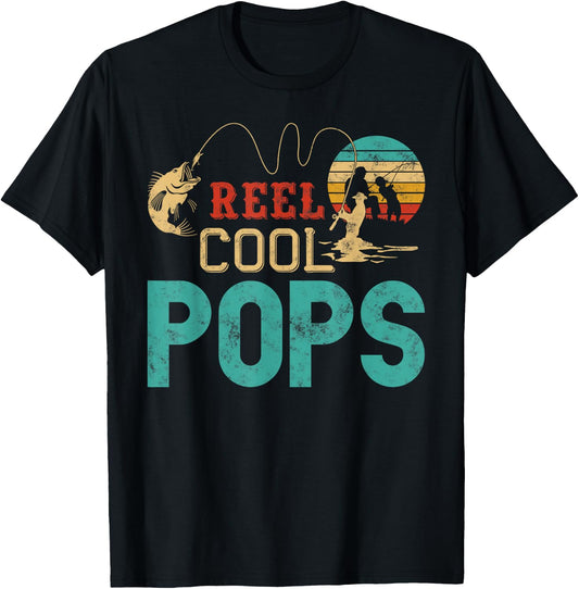 Fishing Reel Cool Pops Father’s Day Gift Fisherman Pops T-Shirt - T-Shirt | Black