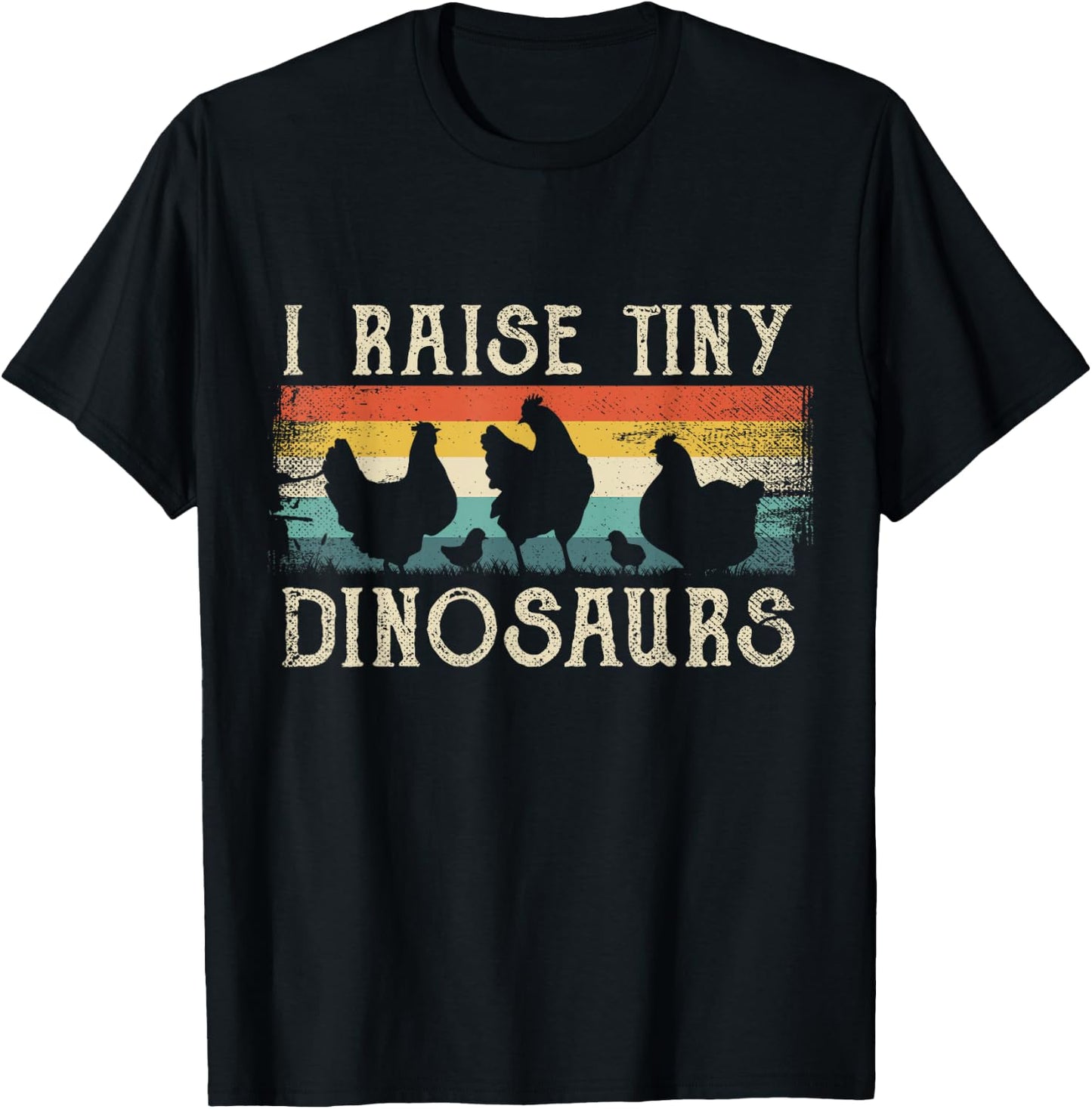 I Raise Tiny Dinosaurs Retro 70S Chicken Silhouette T-Shirt - T-Shirt | Black