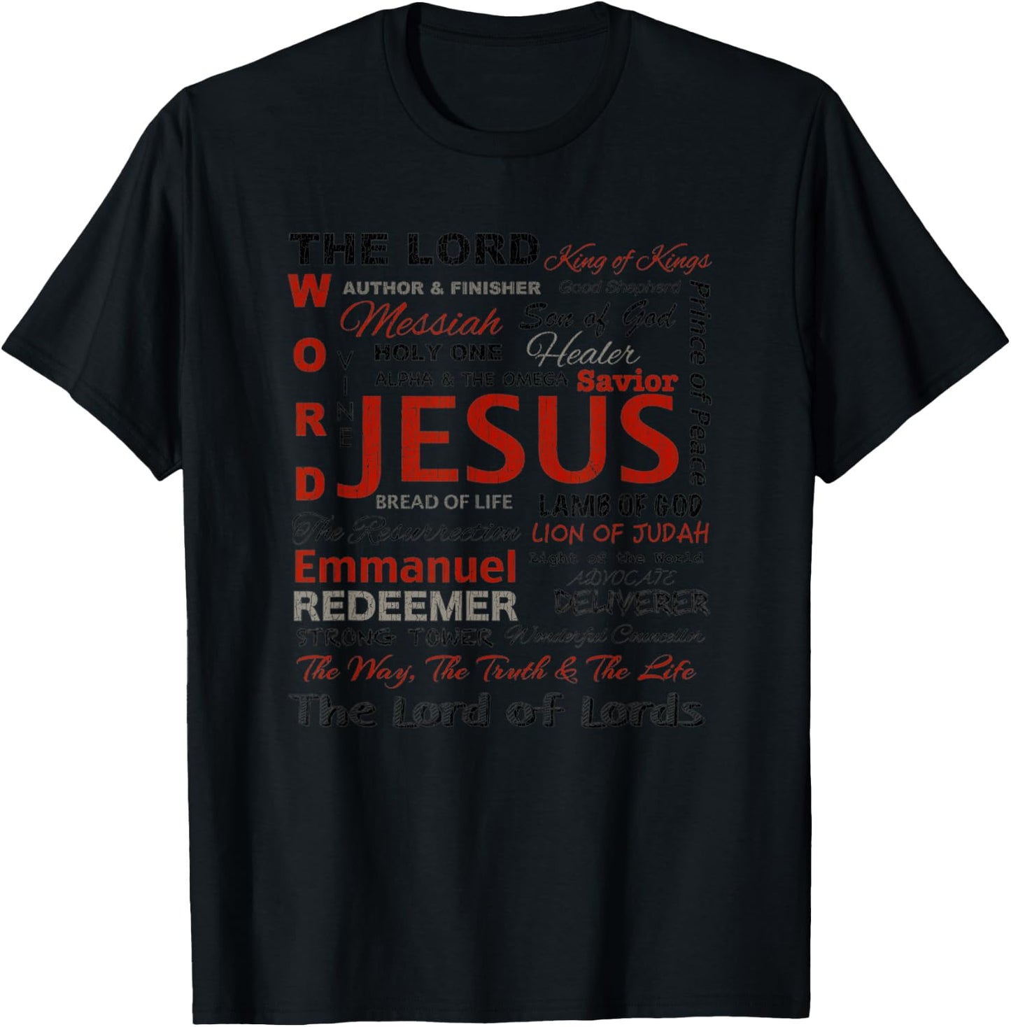 Vintage Names Of God Jesus Christ Bible Verse Christian T-Shirt - T-Shirt | Black