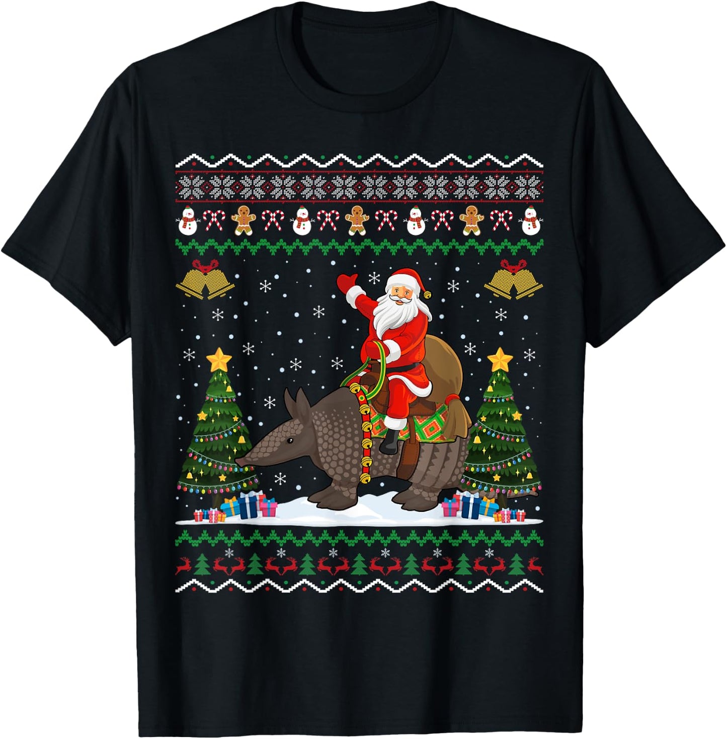 Armadillo Ugly Xmas Gift Santa Riding Armadillo Christmas T-Shirt - T-Shirt | Black