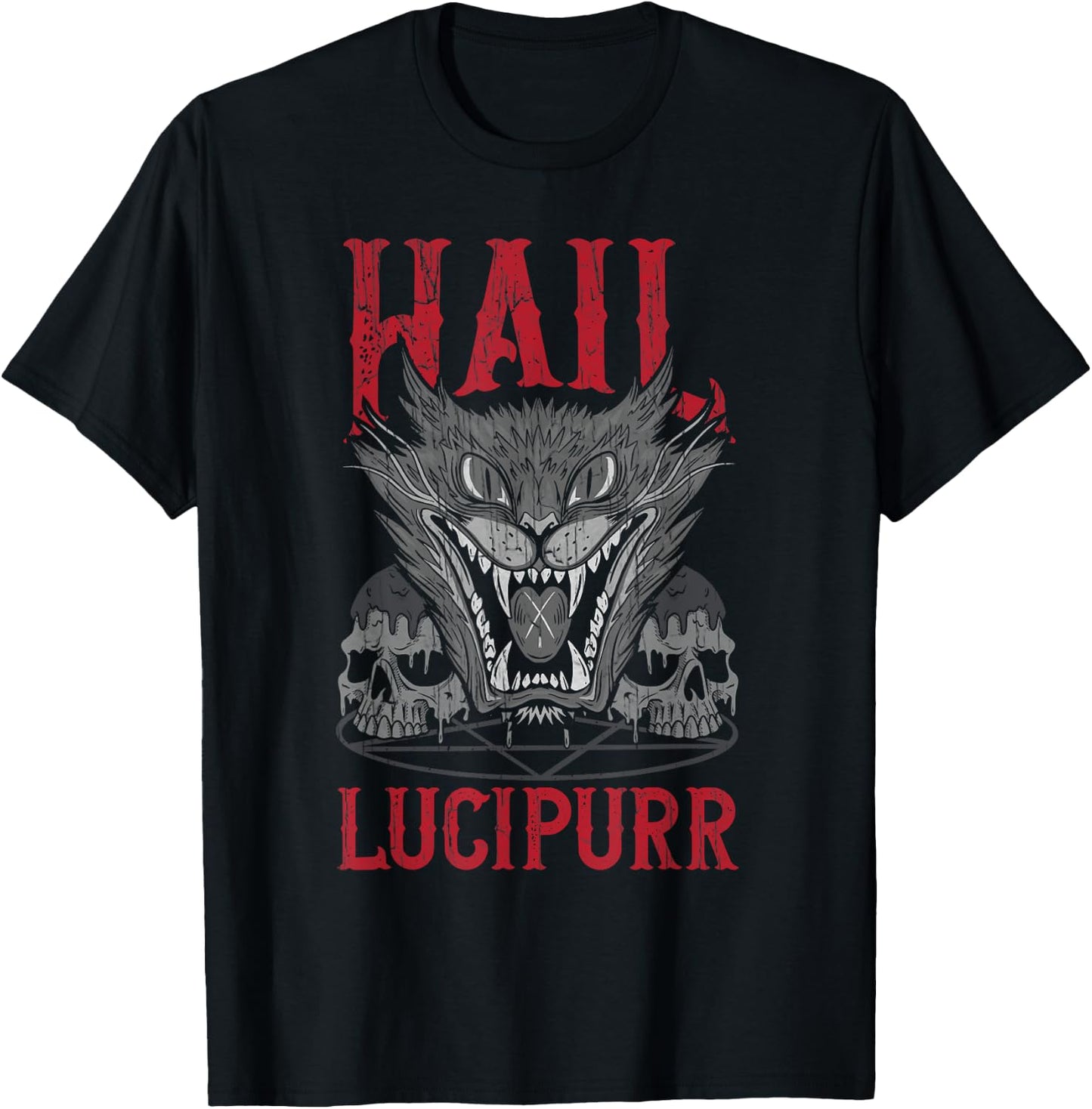 Hail Lucipurr Death Metal Cat Satan Men Women T-Shirt - T-Shirt | Black