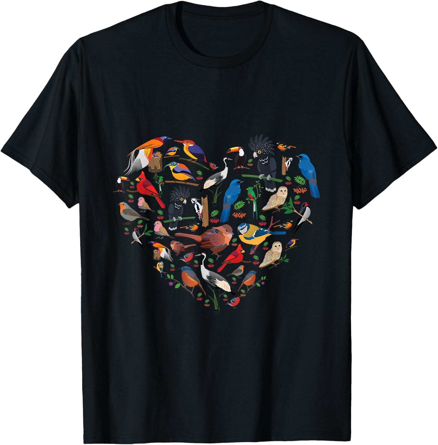 Birds lover heart Bird Watching men women kids T-Shirt - T-Shirt | Black