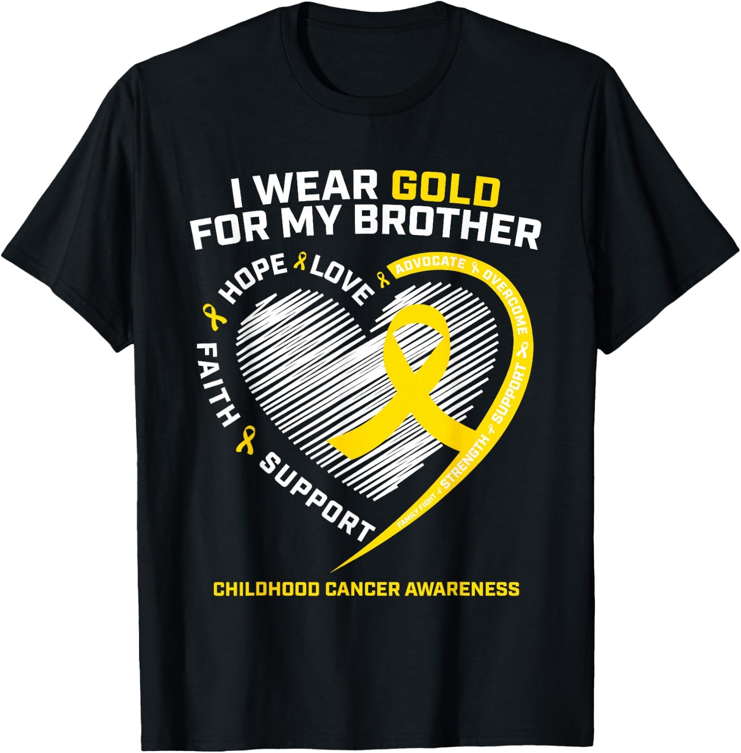 Kids I Wear Gold For My Brother Childhood Cancer Awareness T-Shirt - T-Shirt | Black