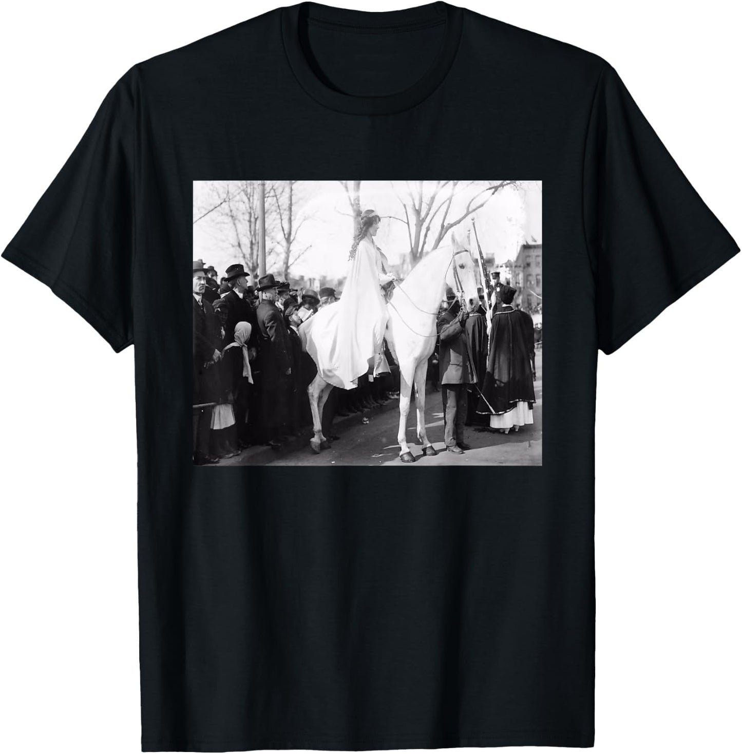 Suffragettes Protest On Horseback - Black, -Adults, Small, Short Sleeve, Regular Fit, Cotton, Women's History T-Shirt - T-Shirt | Black