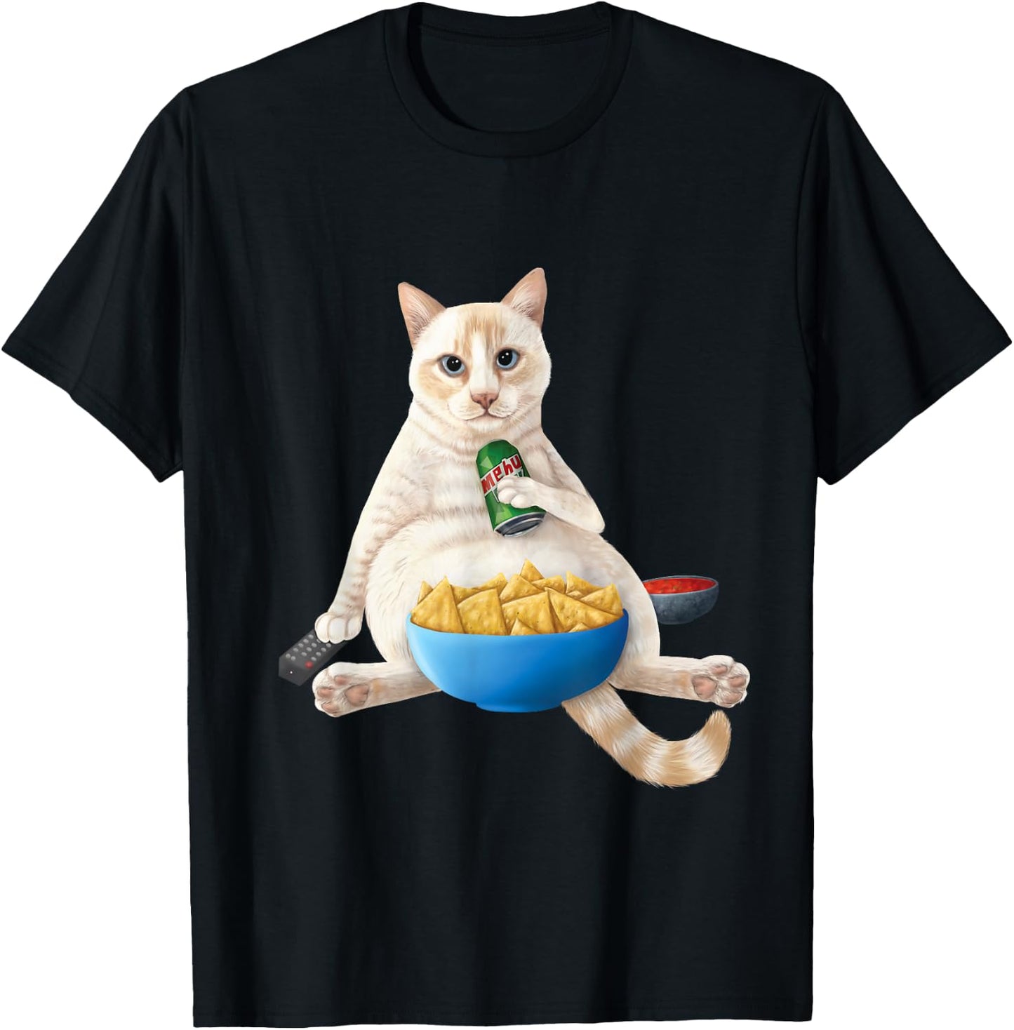 Flame point Siamese - white cat with a soda and snacks T-Shirt - T-Shirt | Black